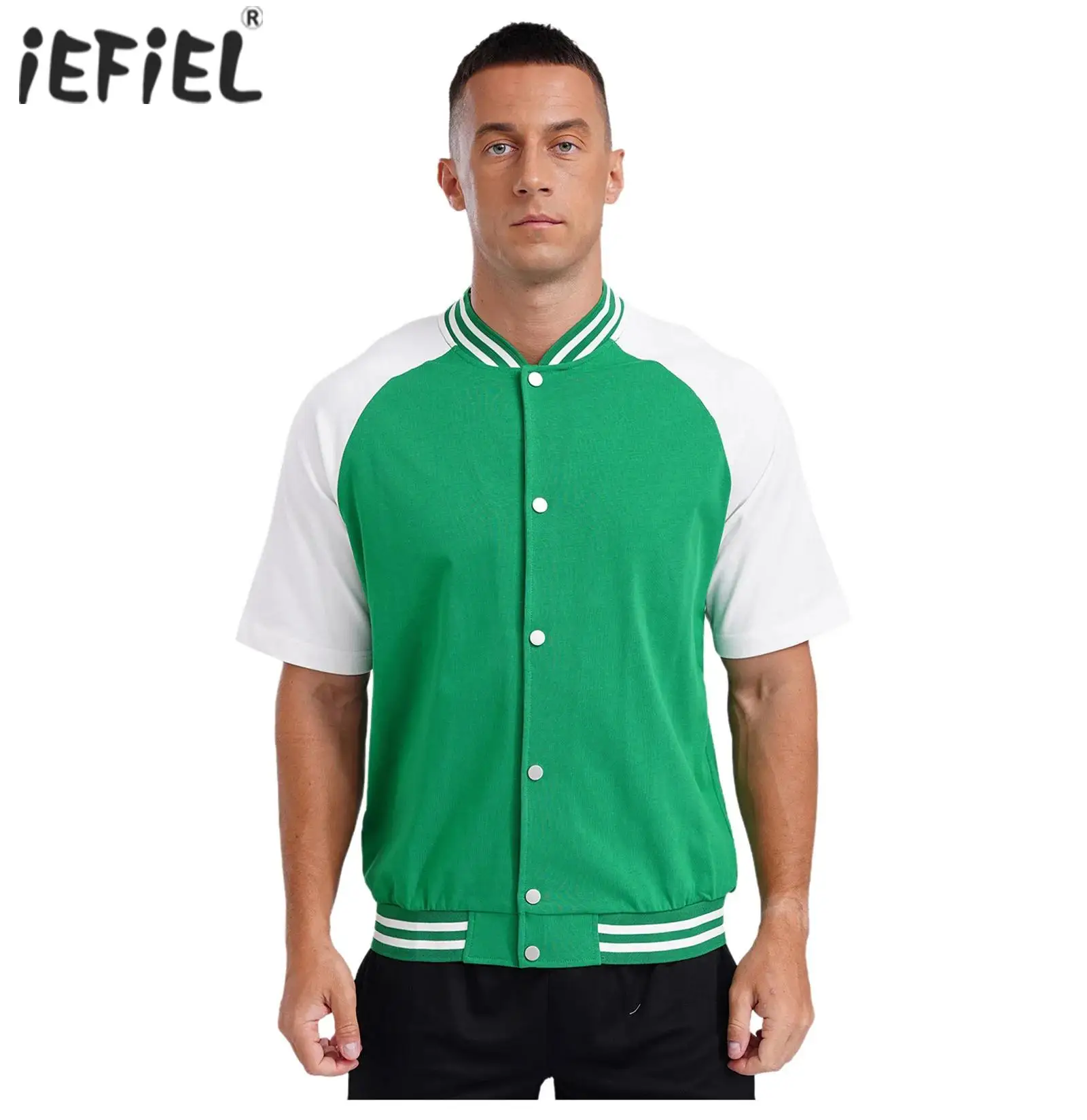 Fashion Varsity Jacket for Mens Contrasting Baseball Jacket Casual Short Sleeve Press Button Jackets Outerwear Streetwear Coats