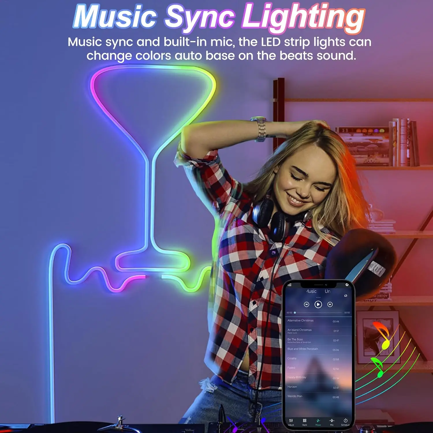16.4FT Led Neon Rope Lights with APP/Remote Control, Flexible DIY Design, Music Sync Neon Lights for Wall Decor, Outdoor IP67