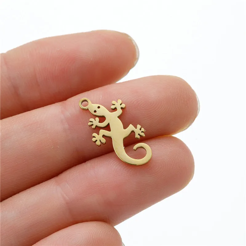5pcs/lot Gothic Stainless Steel Lizard Pendant Women Golden Animal DIY Jewelry Making Cabrite Charm Necklace Earring Accessories