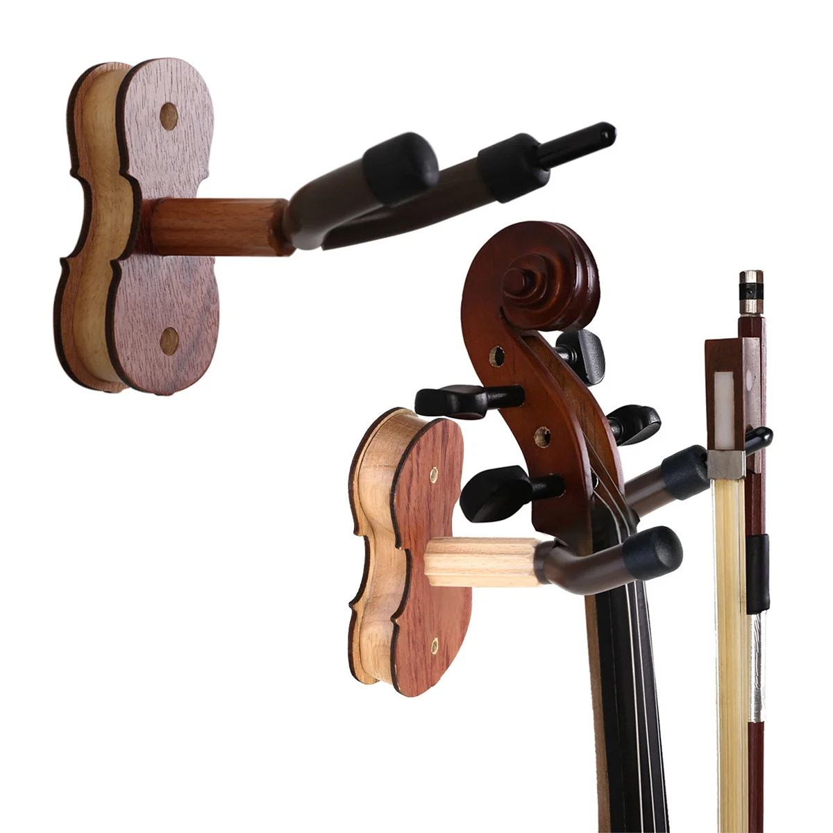 

2Pcs Violin Wall Mount Hanger Real Hardwood Red Wood Color Easy Install Durable Protective Padding for Home