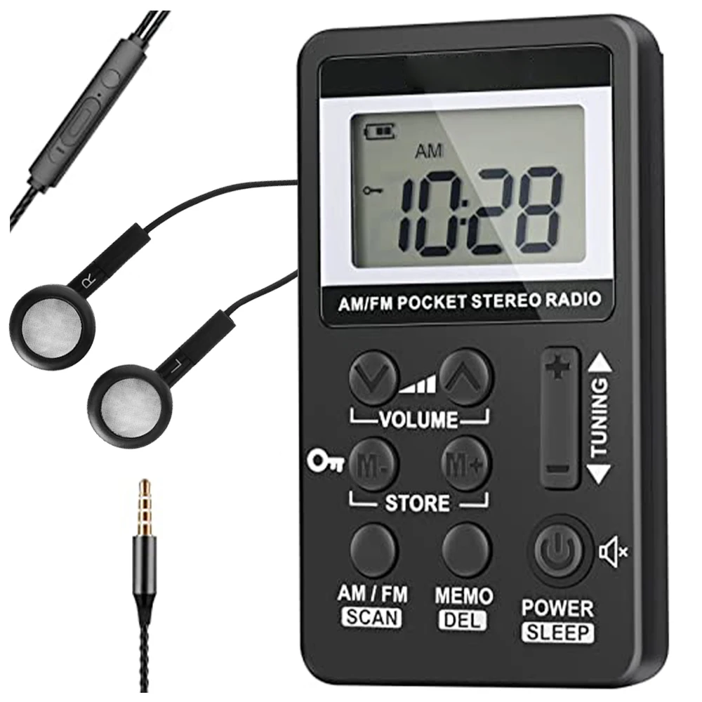 

Portable Radio AM FM Receiver With Sleep Timer Rechargeable Stereo With Digital Clock DSP Tuner For Walking Travel