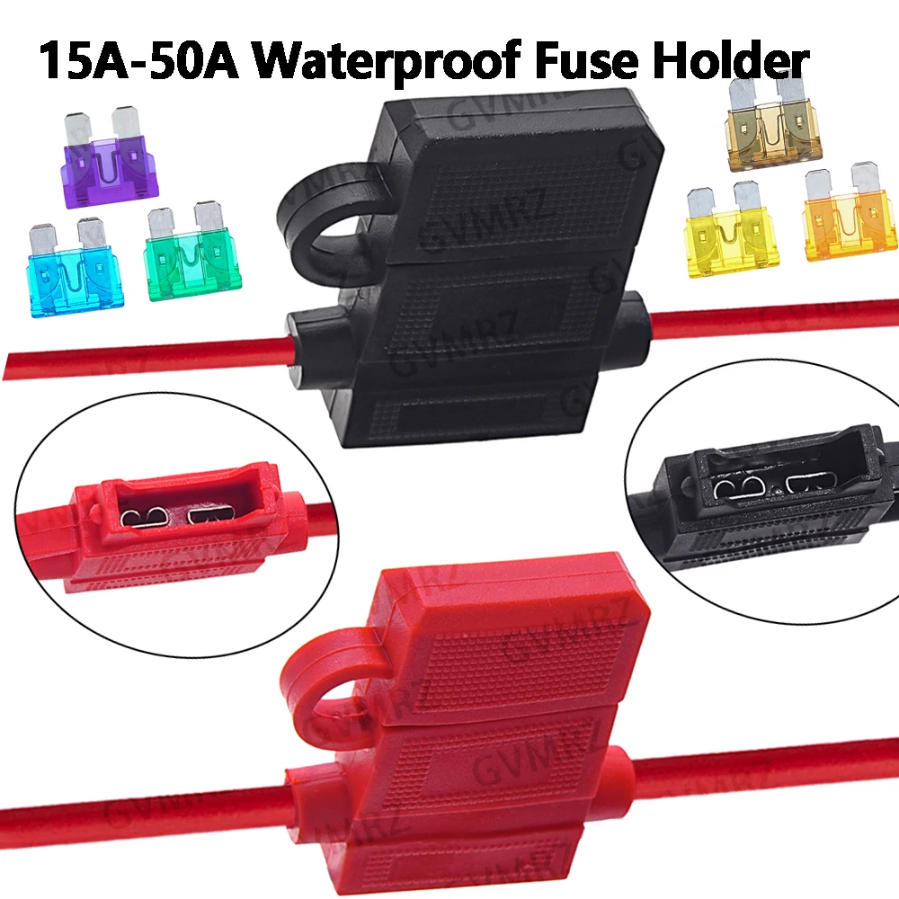 ATC Medium Blade Waterproof Fuse Holder for Automobile 32V, 18/16/14/12/10AWG Standard Fuse Insert, 1A 2A 3A 7.5A 10A 15A-50