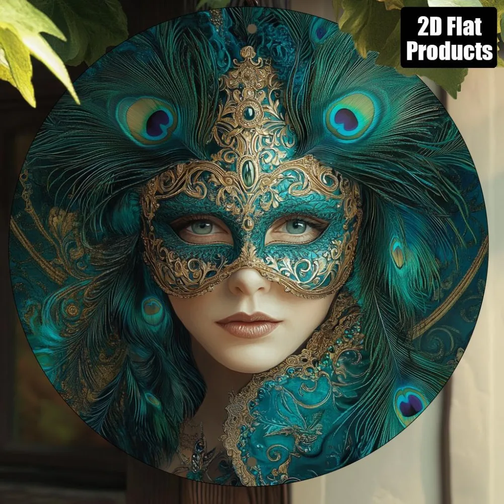 Peacock Feather Venetian Mask Wall Art 1pc 2D Flat Lapis Lazuli Vintage Painting 8X8 Inch Living Room Office Festival Decor