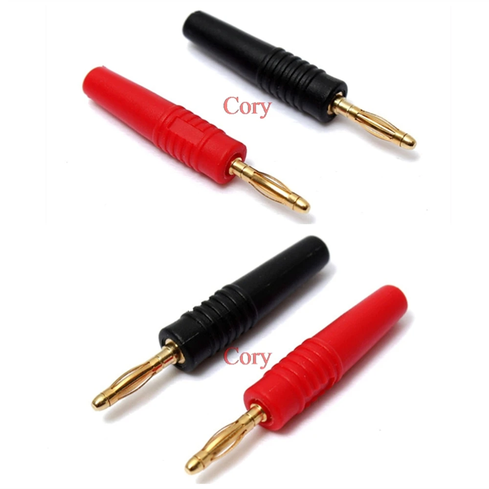 4pcs(2pcs black+2pcs red) 4mm Plugs Gold Plated Jack Plug Audio Video Connectors Termina Cable Wire Pin Banana Plug