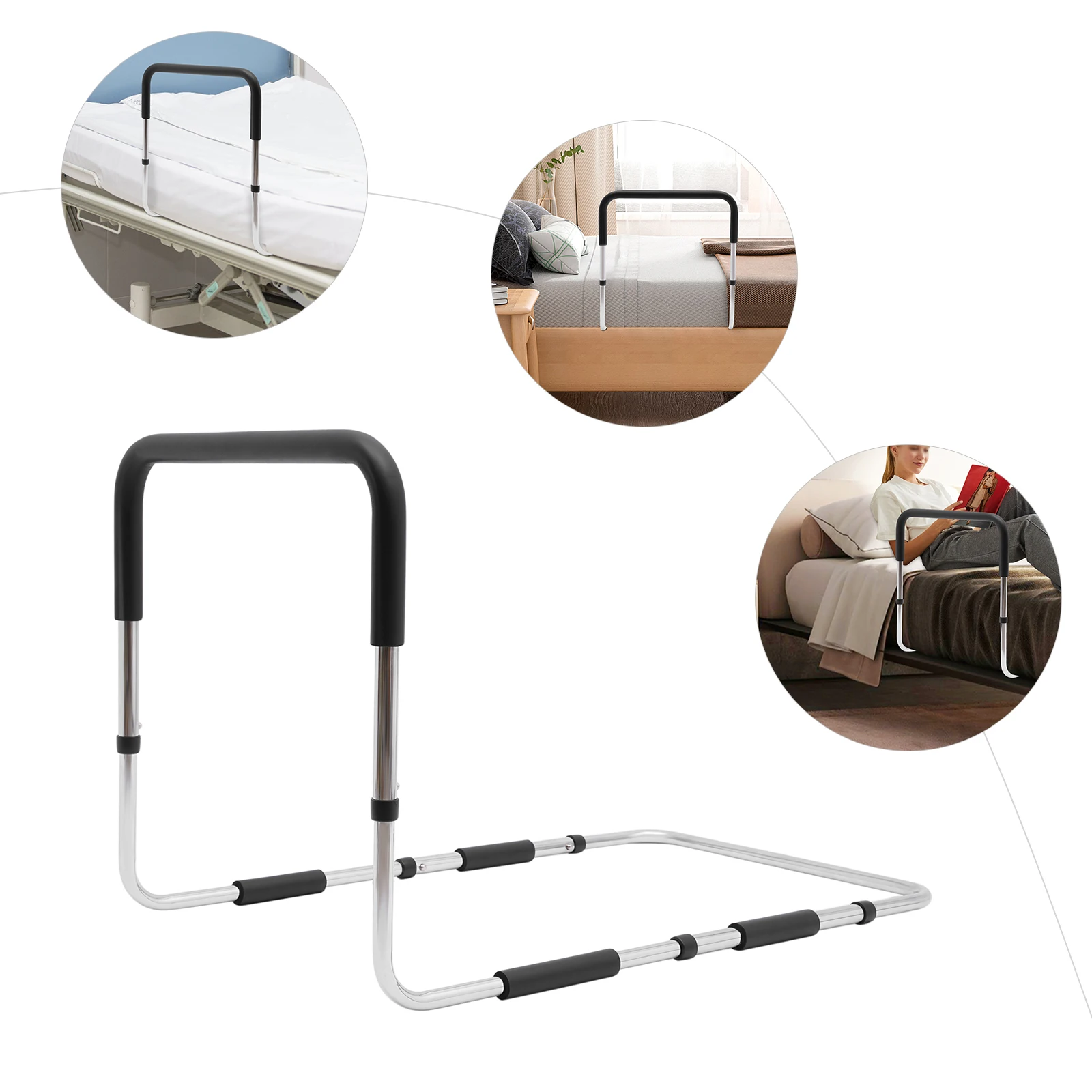 حاجز سرير لكبار السن البالغين من الفولاذ عالي الكربون لمنع السقوط، سكة مساعدة للسرير، تحميل 136 كجم/300 رطل يناسب مرتبة King Queen #5