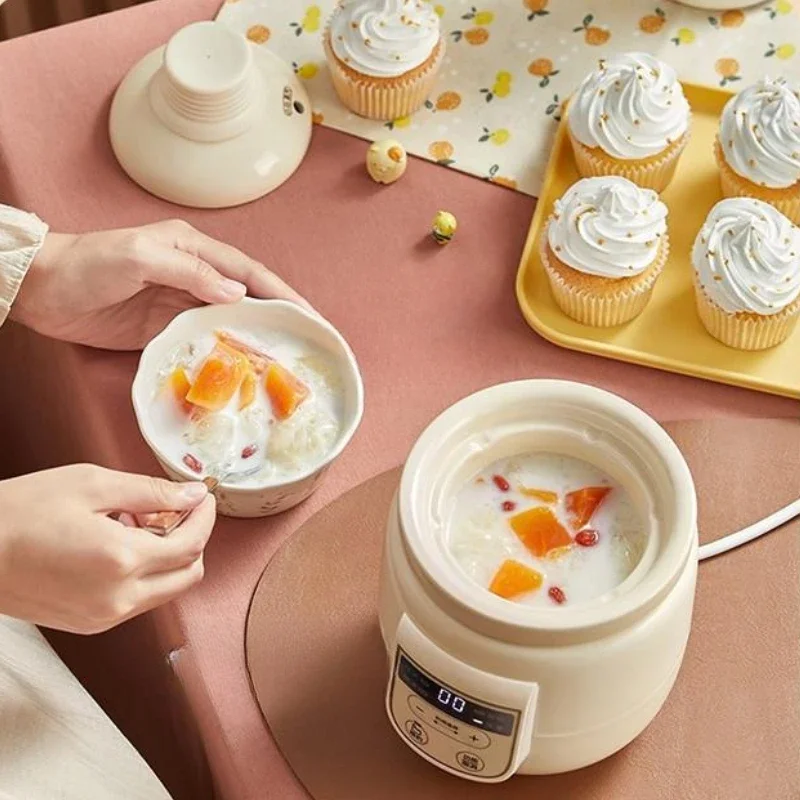 220V 0.5L Slow Cooker Baby Supplementary Food Maker 220V Mini Bird's Nest Crock Pot White Porcelain 9.5h Reservation Keep Warm view 2