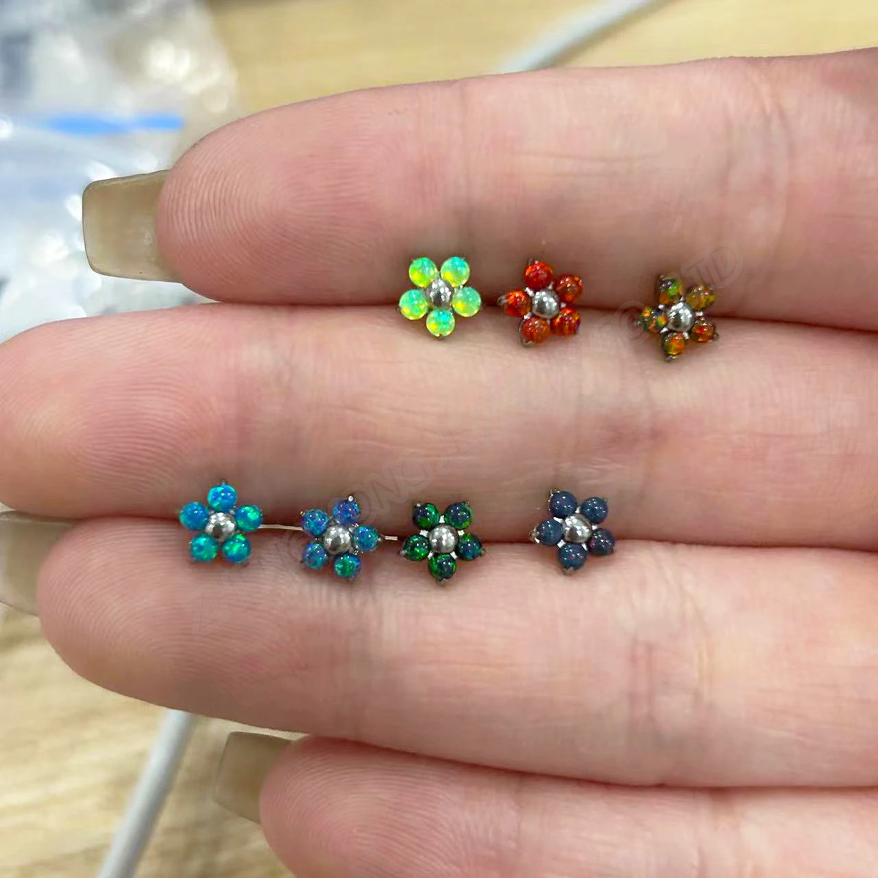 

1 Pair 5 Petals Colorful Flower Stud Piercings for Ear Fire Opal Ear Piercings Safe Titanium Alloy