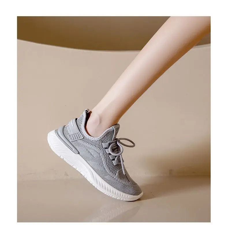 Atmungsaktive Damen-Mesh-Sneaker mit Wellensohle, dicker Plateau-Sohle, höhenverstellbar, leicht, zum Schnüren, für den Alltag, zum Gehen, Sport, Freizeit. – Detail 15