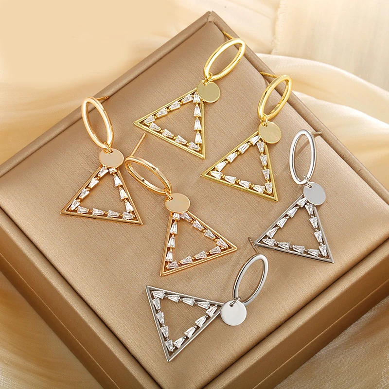 

Jewelry Simple Geometric Triangle Earrings For Women, Korean Style, High-End Feel, Alloy Earrings