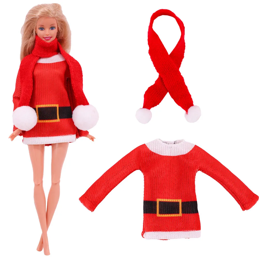 Christmas Series Doll Clothes Dress For barbies Clothes Accessories Santa Claus Sweater Scarf Hat 1/6Bjd Blythes Doll Skirt,Gift