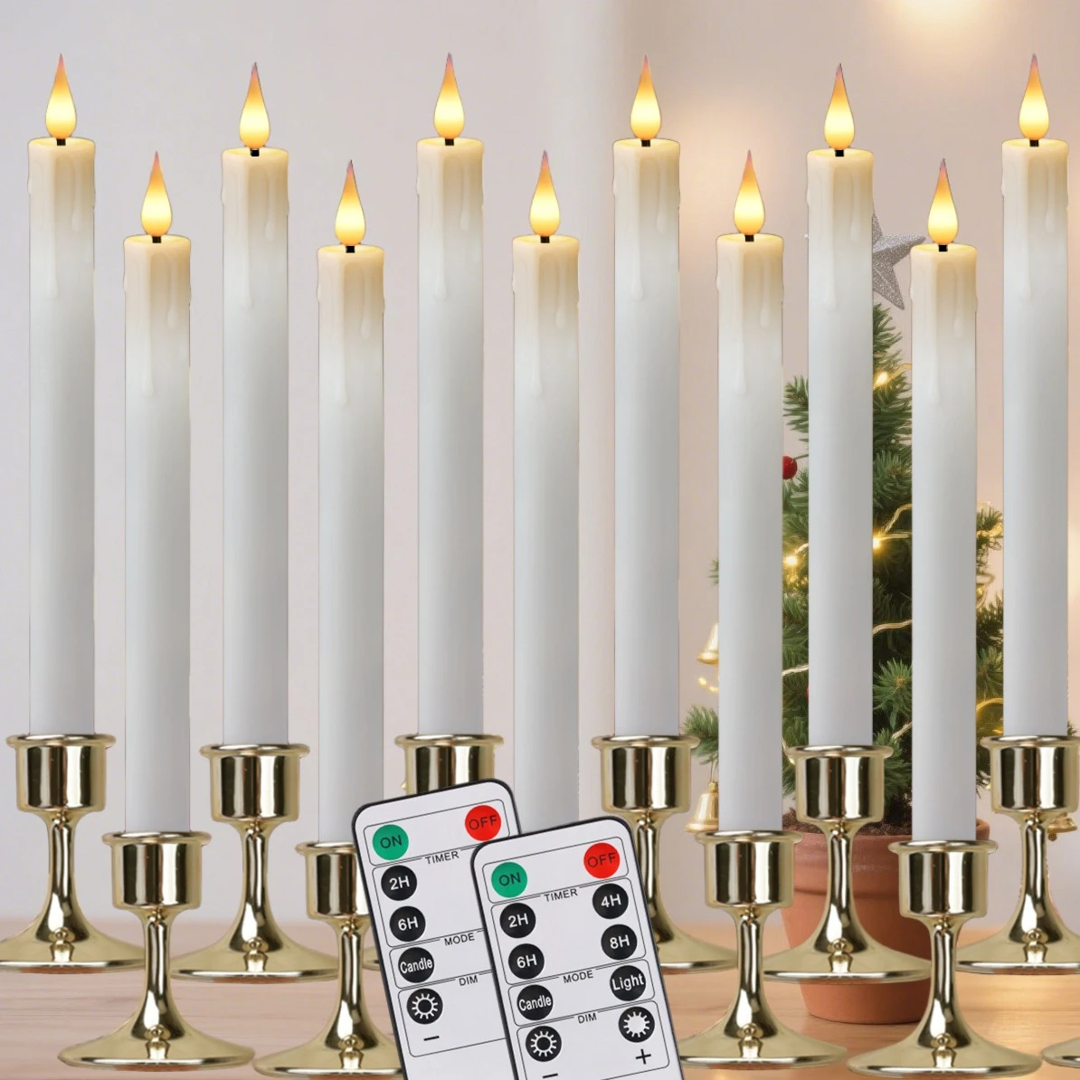 

6Pcs Flameless Taper Candles with Remote Timer & Holder Flickering CandleSticks Led Window Candles for Halloween Christmas Decor