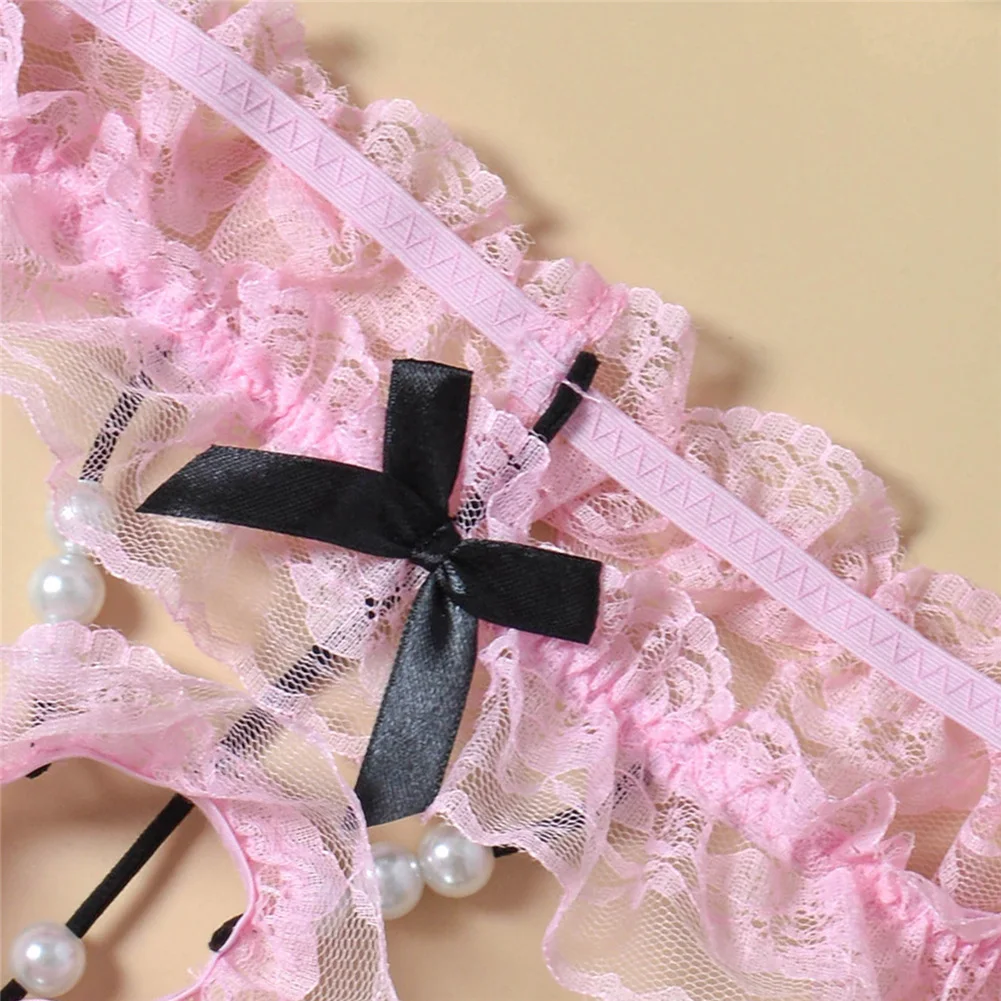 Men Lace T-Back Extreme Night Underwear Bow Elastic Waist Very Hot Lingerie G-String Pearl Sissy Panties Thongs Men's Underpants