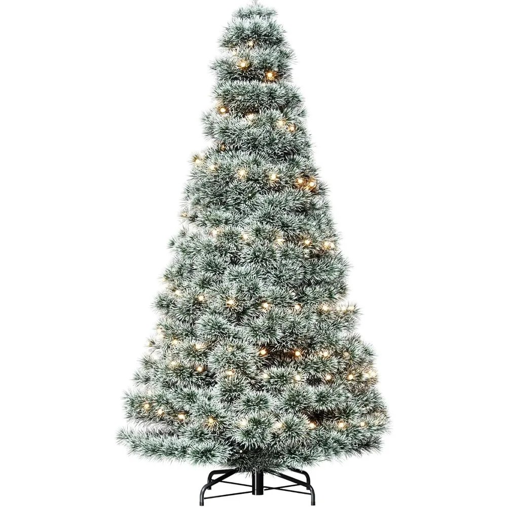 

Sweetcrispy 6 футов предварительно освещенная снежная флокированная искусственная рождественская елка Prelighted Искусственная шарнирная ель Рождественская елка 700 наконечников ветвей