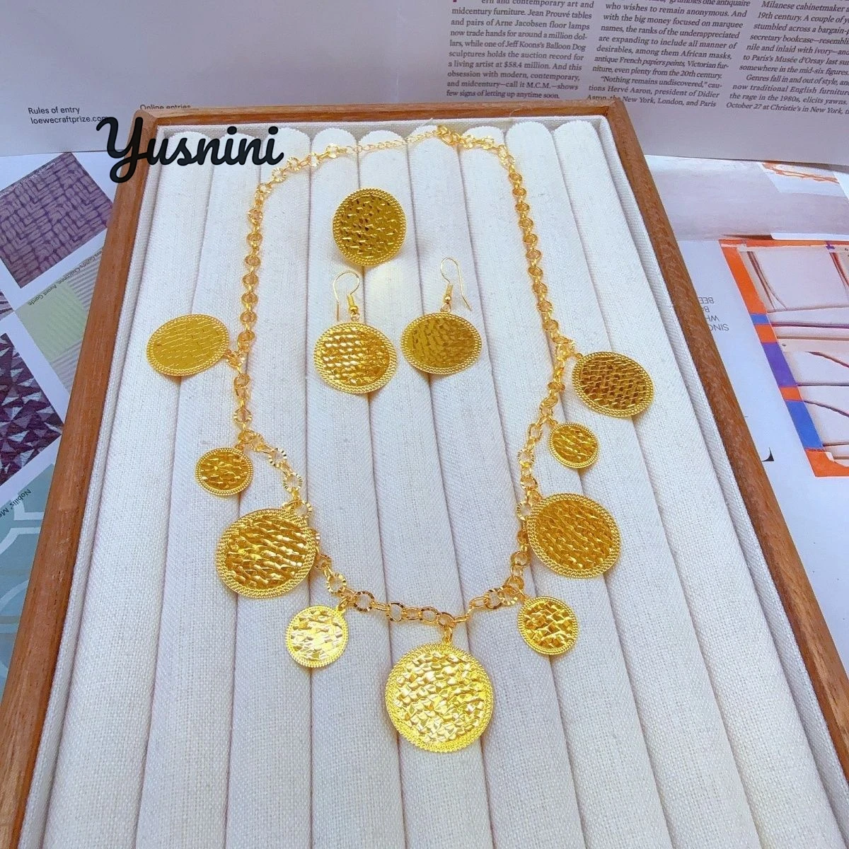 

Fashion Saudi Dubai 24K Gold Plated Customized Necklace, Earrings, Rings, Wedding Party Jewelry Set for Lovers DD10893