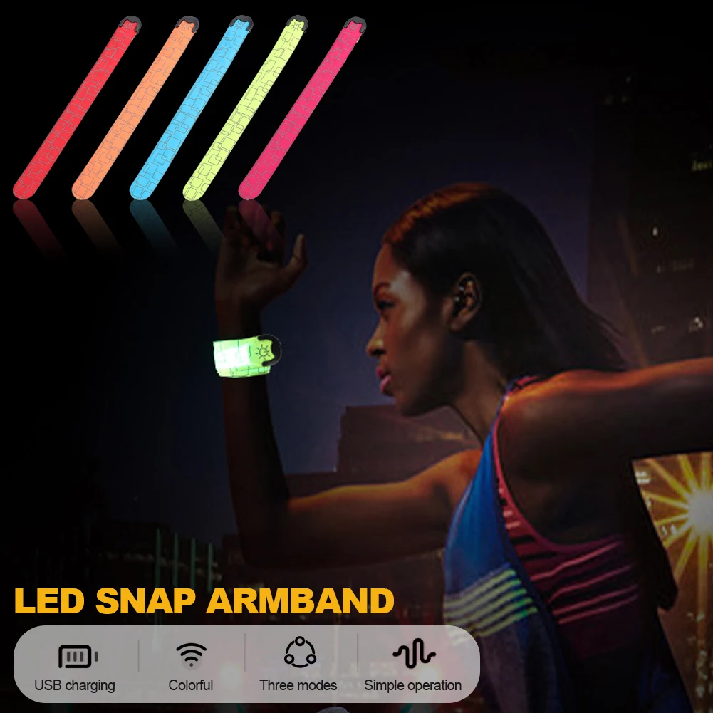 Party Cheering Prop Portable Luminous Armband USB Charging LED Wrist Band Glowing Night Running Band Safety Warning Light Band