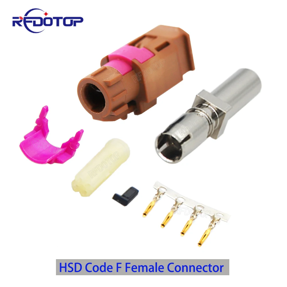 1Pcs Brown Fakra HSD LVDS 4 Pin Code F Straight Female Crimp Connector for Car Vihicle 535 4 Core Coaxial Cable