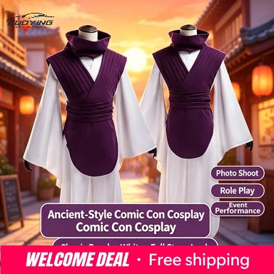 Costume completo per cosplay di Jujutsu Kaisen, personaggio Choso, composto da gilet viola, scaldacollo, cintura, pantaloni bianchi elasticizzati e top, abito da personaggio manga per Halloween,