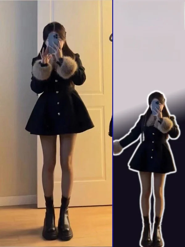 

Женское пальто больших размеров на весну-осень с меховым воротником, приталенное, на одной пуговице, молодежное, утепленное, средней длины