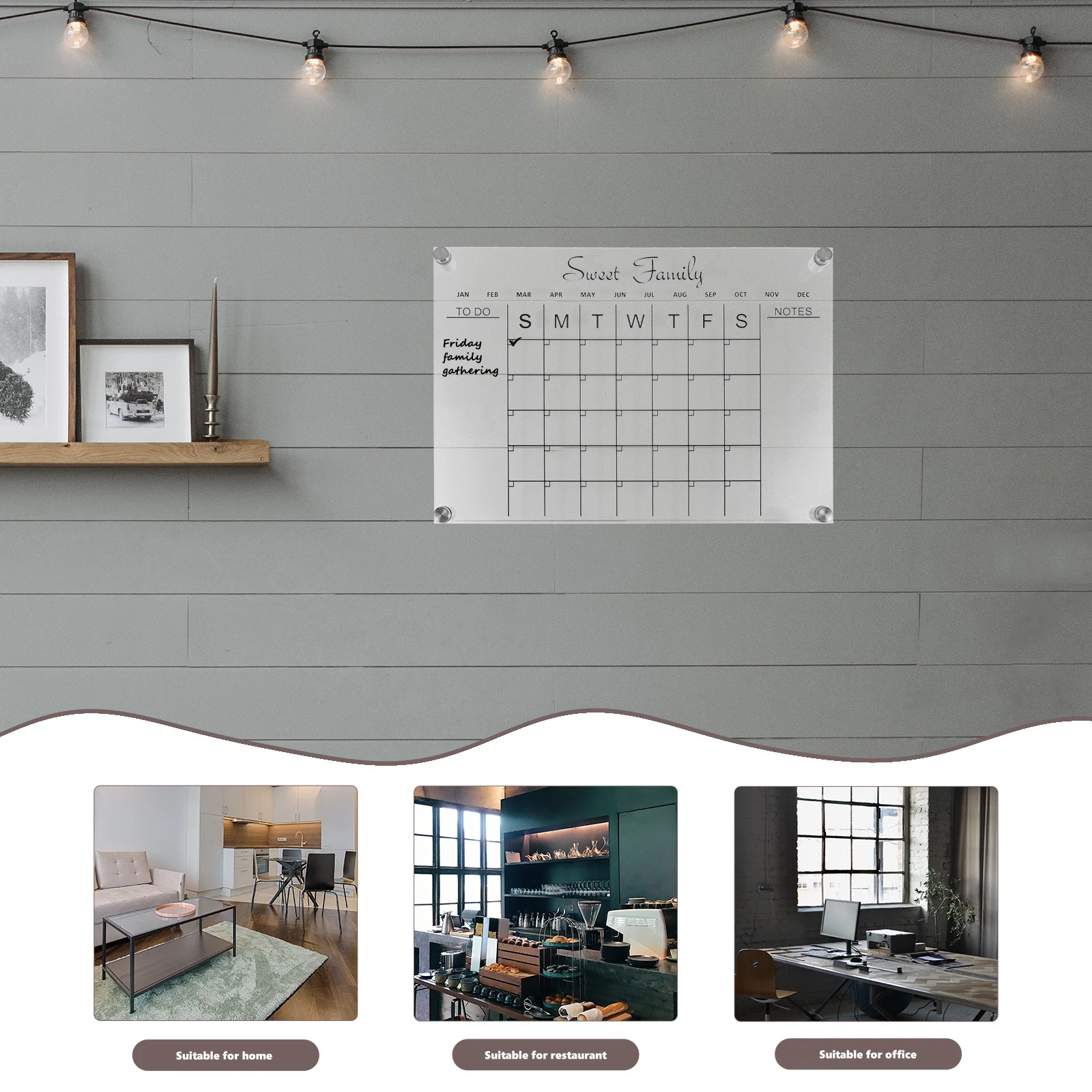 مجموعة واحدة من لوح المسح الجاف من الأكريليك الشفاف، مخطط شهري أسبوعي، تقويم مكتب، ثلاجة المطبخ، مذكرة الرسائل، لوح كتابة #6