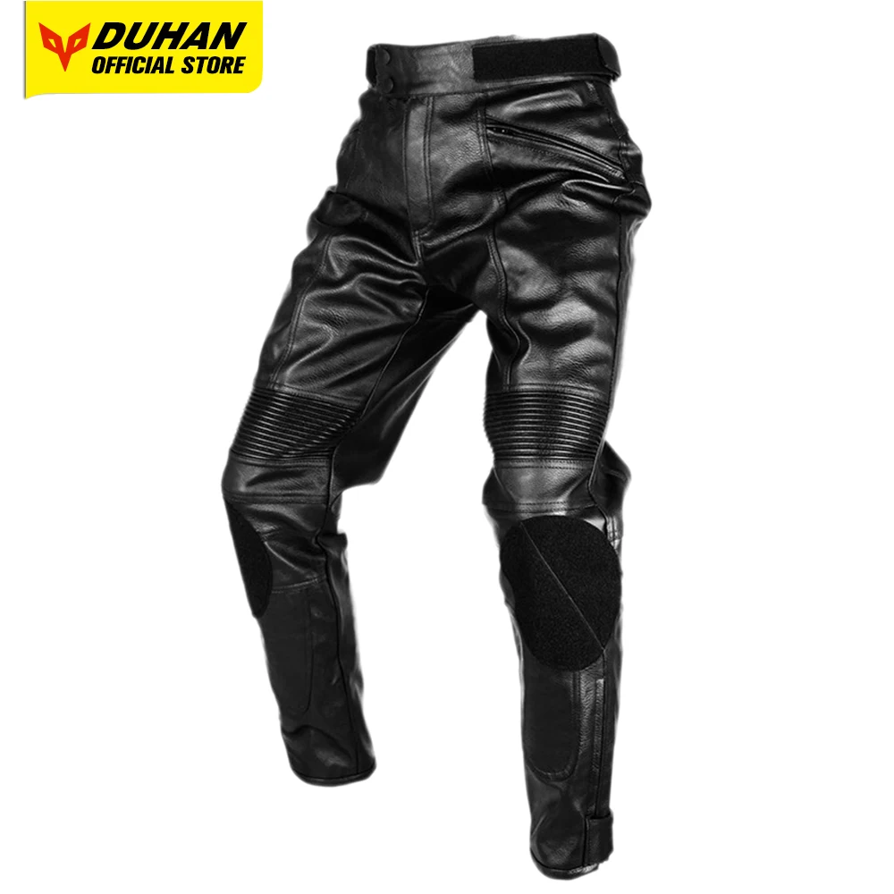 

DUHAN Motorcycle Pants Waterproof PU Leather Motorcross Pants Men Moto Pants Riding Protective Trousers Black