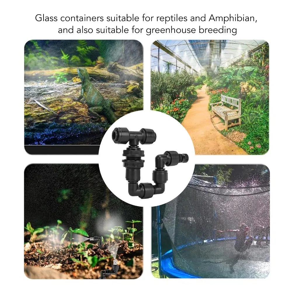 PP Reptile Fogger Black 360° Rotating Aquarium Mist Sprinkler 1/4 Inch Quick-Fit Port Adjustable Nozzle Misting Nozzle