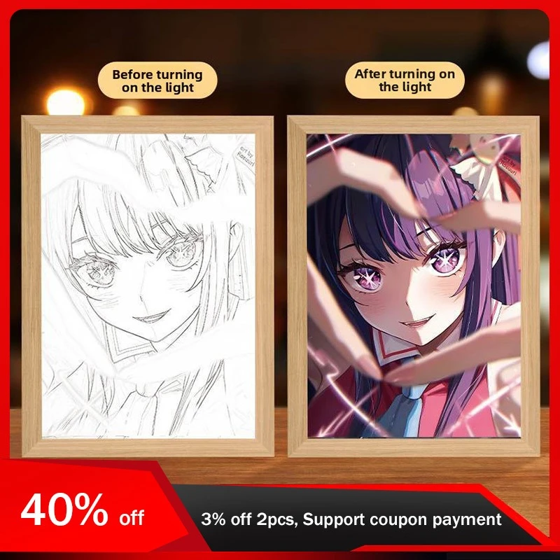 

23cm/9.06in I Push The Kid 3D Anime Light Painting Led Night Lamp Wild Star Love Cartoon Led Peripherals Gift Bedroom Decoration