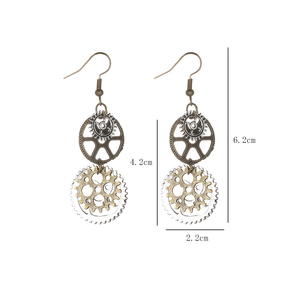 Hot Geometry Hollow Mechanical Gear Splicing Pendant Women's Earrings Trendy Retro Fashion Personalized Punk Jewelry Gift