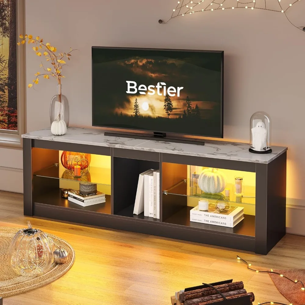 TV Stands, 80 Inch TV Stand for Large TVs 55/65/75/85/ Inch, LED Entertainment Center with Two Cabinets, TV Stands