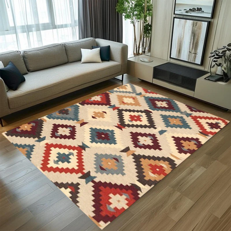 Bohemian Tribal Stripe Rectangle Carpet Geometric Kilim Pattern Home Decor Mat Non Slip Floor Rug Living Room Area Rug Washable