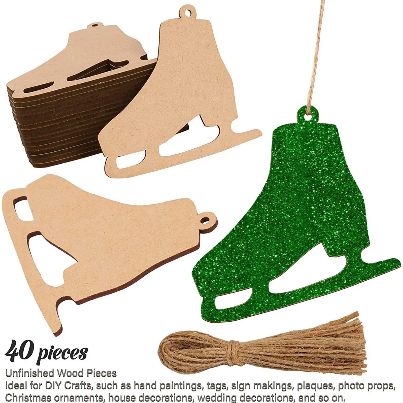

40 Pieces Wooden Ornaments Unfinished Natural Predrilled with Hole Plaques for Door Hanger Party Door Decorations