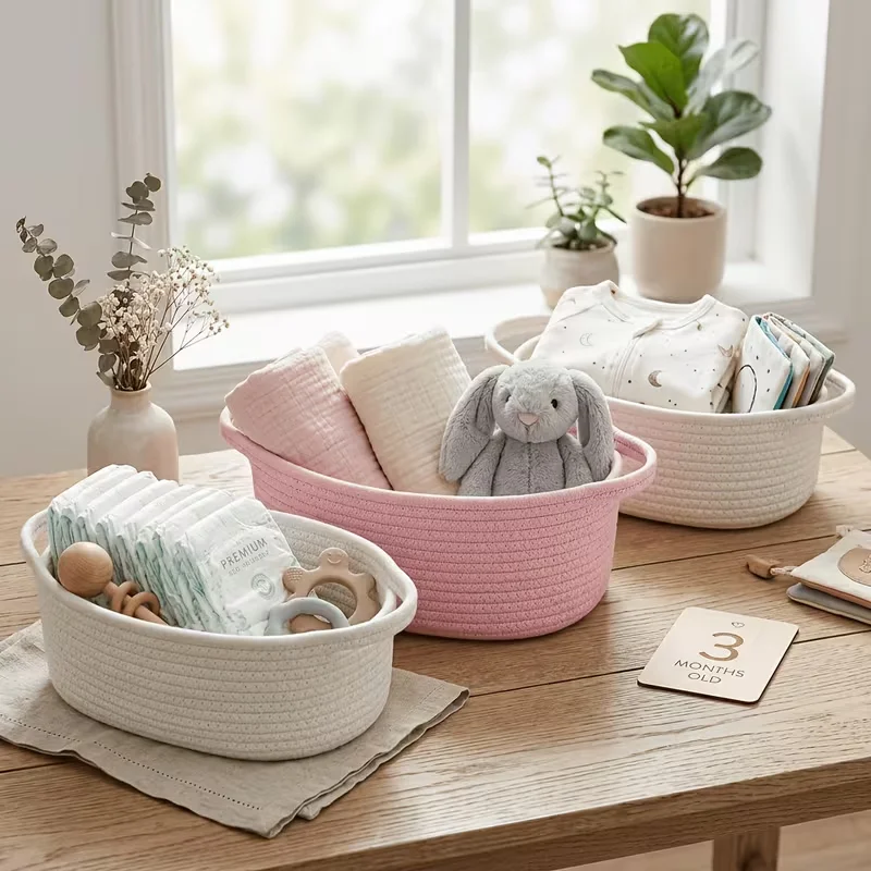 Baby Clothing Basket - Плетеная вручную корзина из хлопкового каната