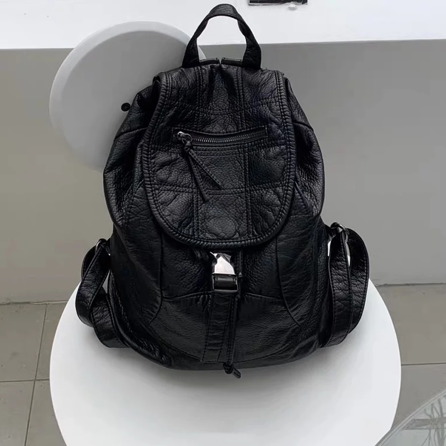 New Washed Leather Backpack For Women High-grade Leather School Backpack for Girls Soft Washed PU Leather For Wrok Travel