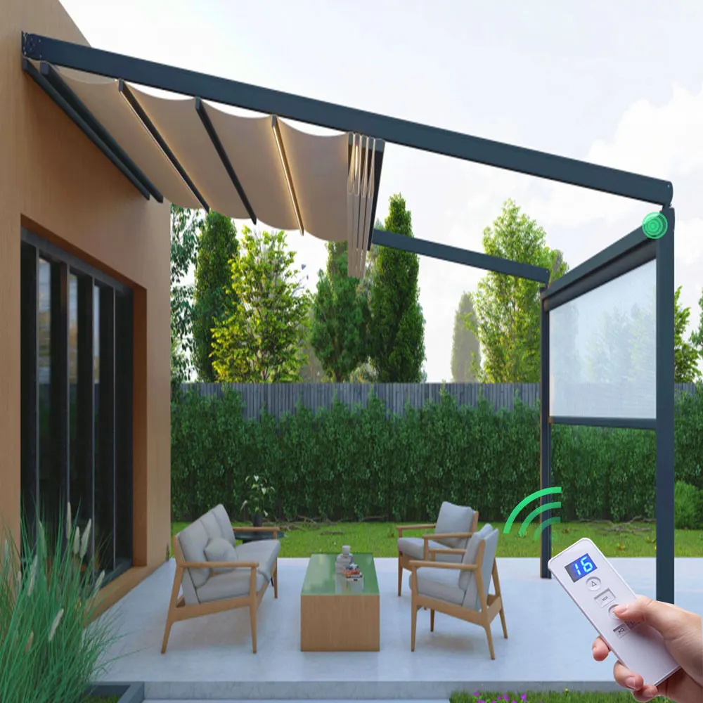 Canopy Awnings Pergola Aluminum Frame For Garden Shed Waterproof Custom Size Retractable Folding Pergola Motorized Outdoor