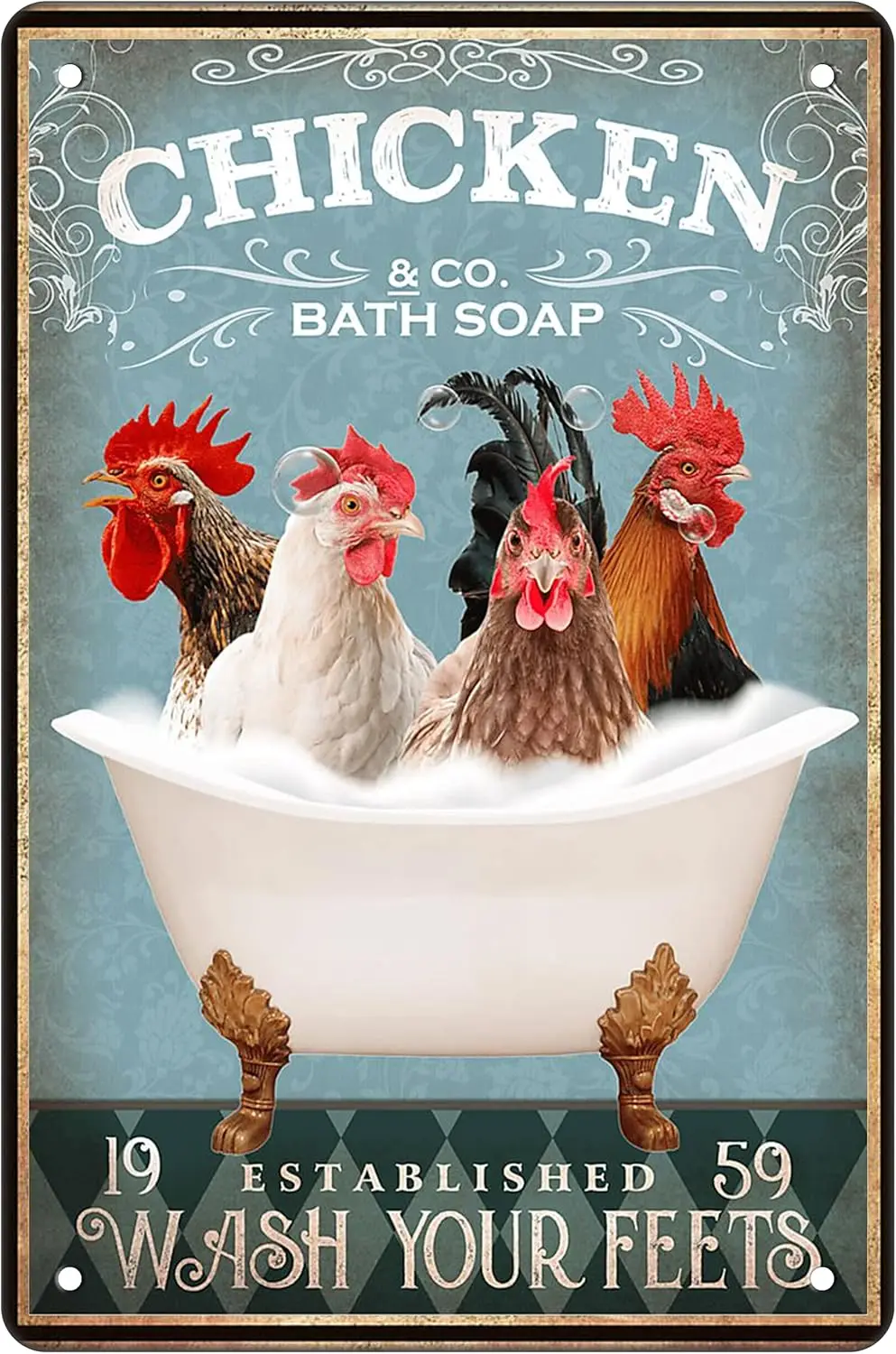 Funny Chicken Decor Bathroom Decor Bathtub Decor Chicken Coop Accessories Farm Decor Chicken Signs Wall Art Poster Retro Poster