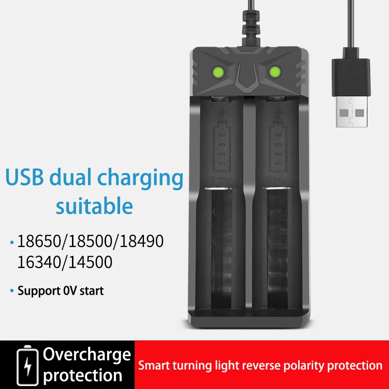 Cargador de batería de litio recargable, 2 ranuras, USB Dual, 18650, 3,7 V, 18650, 18500, 18490, 16340/14500, 1 unidad