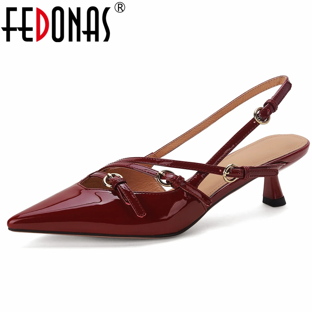 FEDONAS Sexy Women Leather Sandals Thin High Heels Party Wedding Shoes Woman Night Club Prom Pumps Slingbacks Summer Shoes