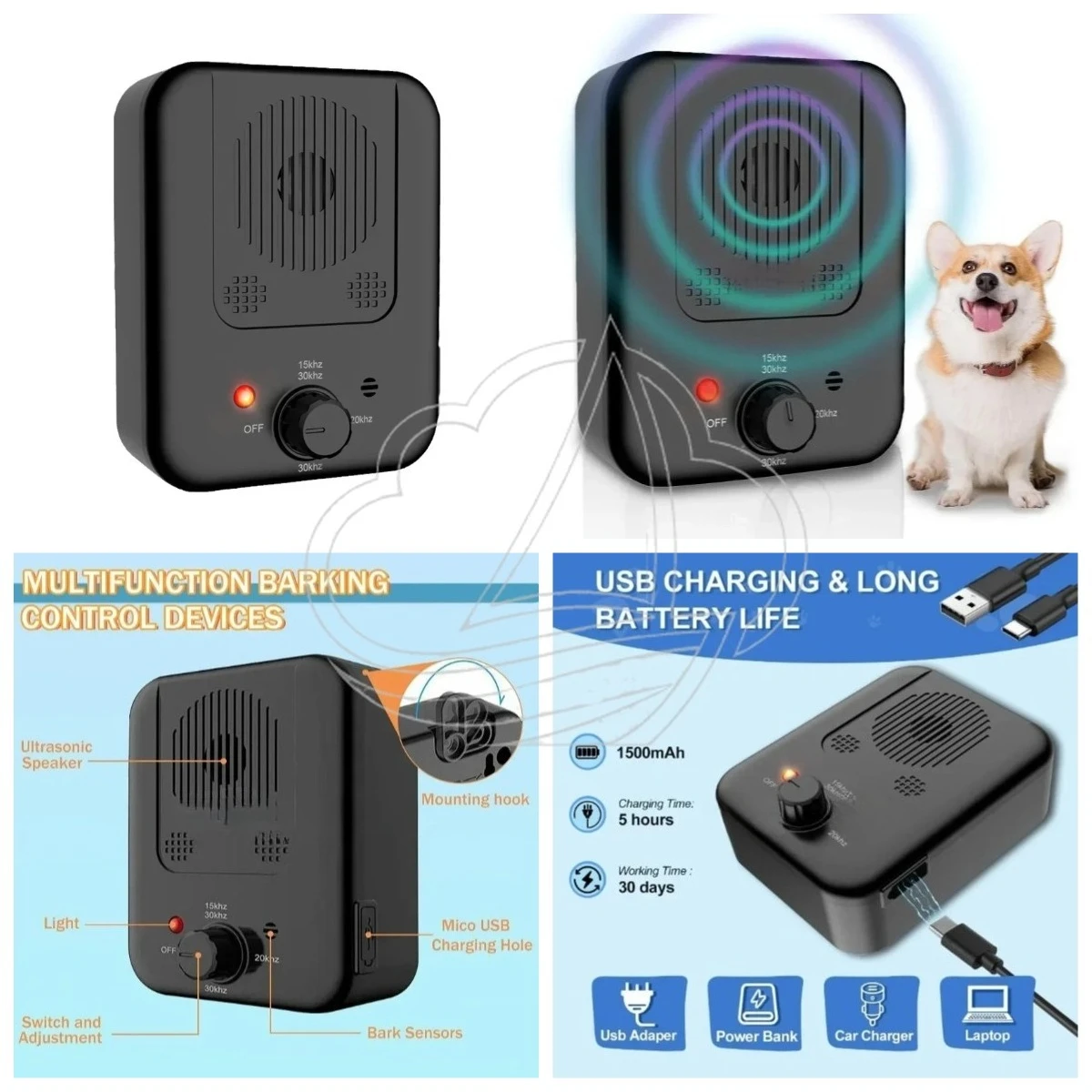 Ultrasonic Anti Barking Device, Outdoor Dog Repellent Trainer, Durable Long-lasting Pet Household Supplies