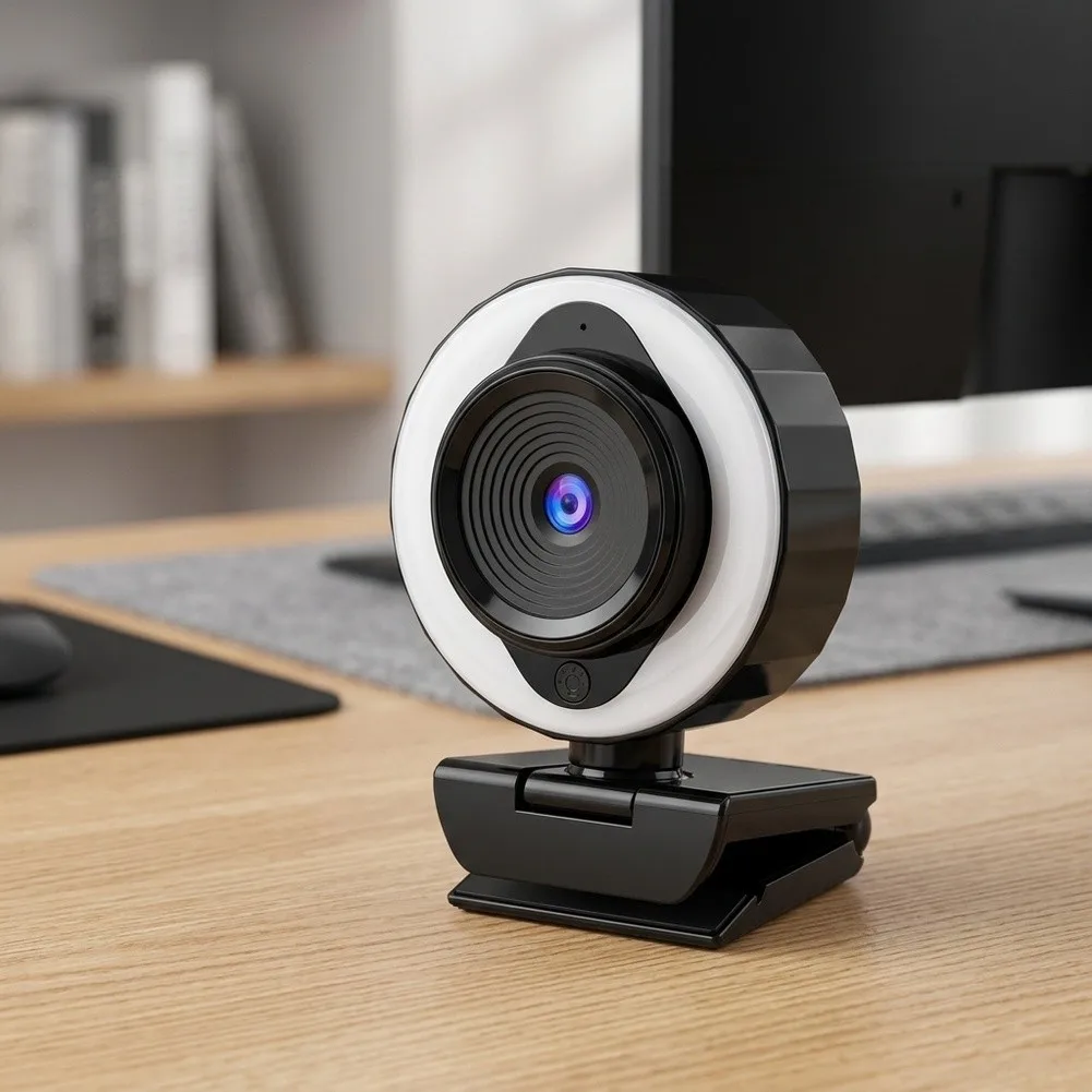 4K For Webcam USB with Matte Black ABS Shell Privacy Cover and Uniform LED for illumination for Background Control