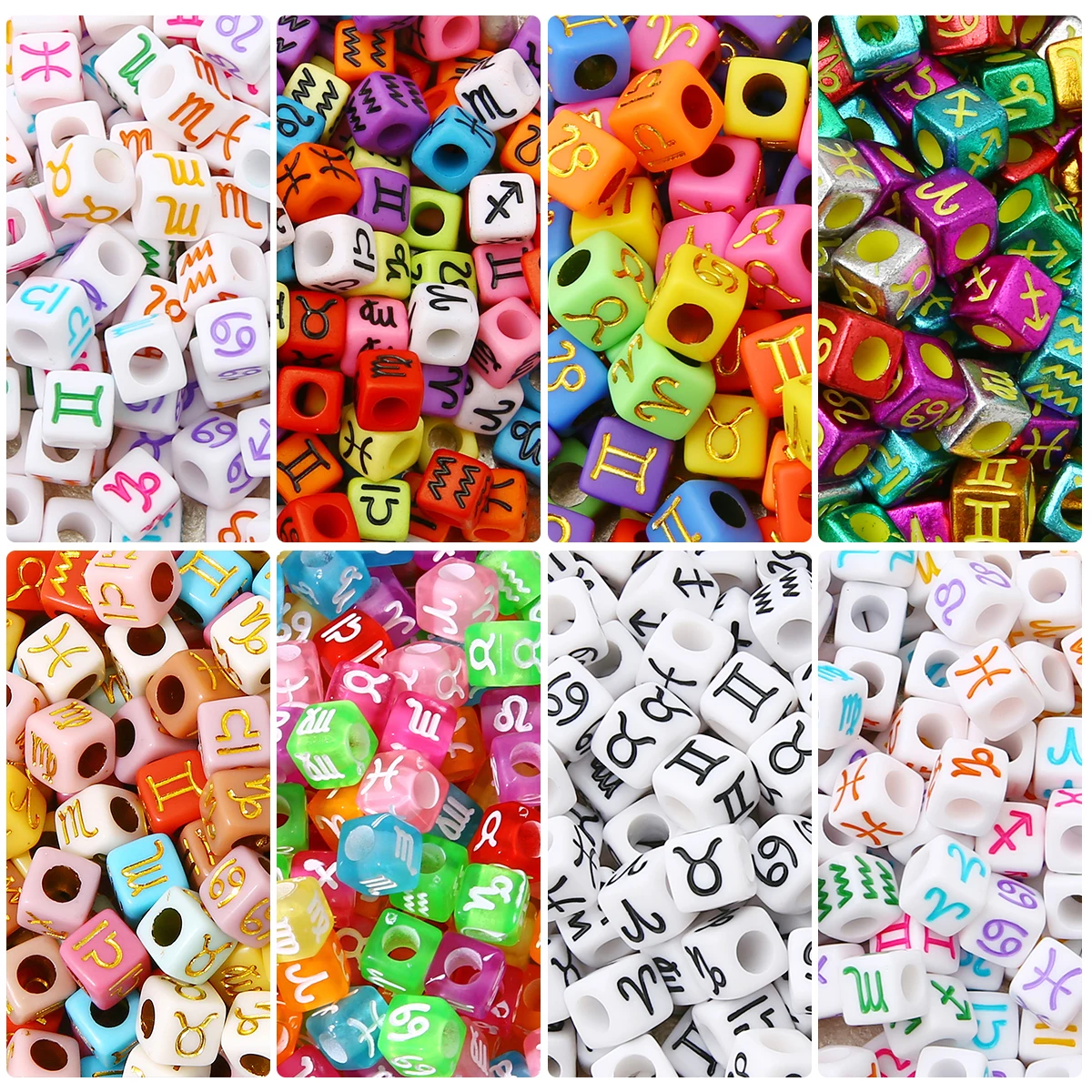 50Pcs/Lot 7x7mm Acrylic 12 Constellation Square Cubic Loose Spacer Charm Beads For Jewelry Making Handmade DIY Bracelet Necklace