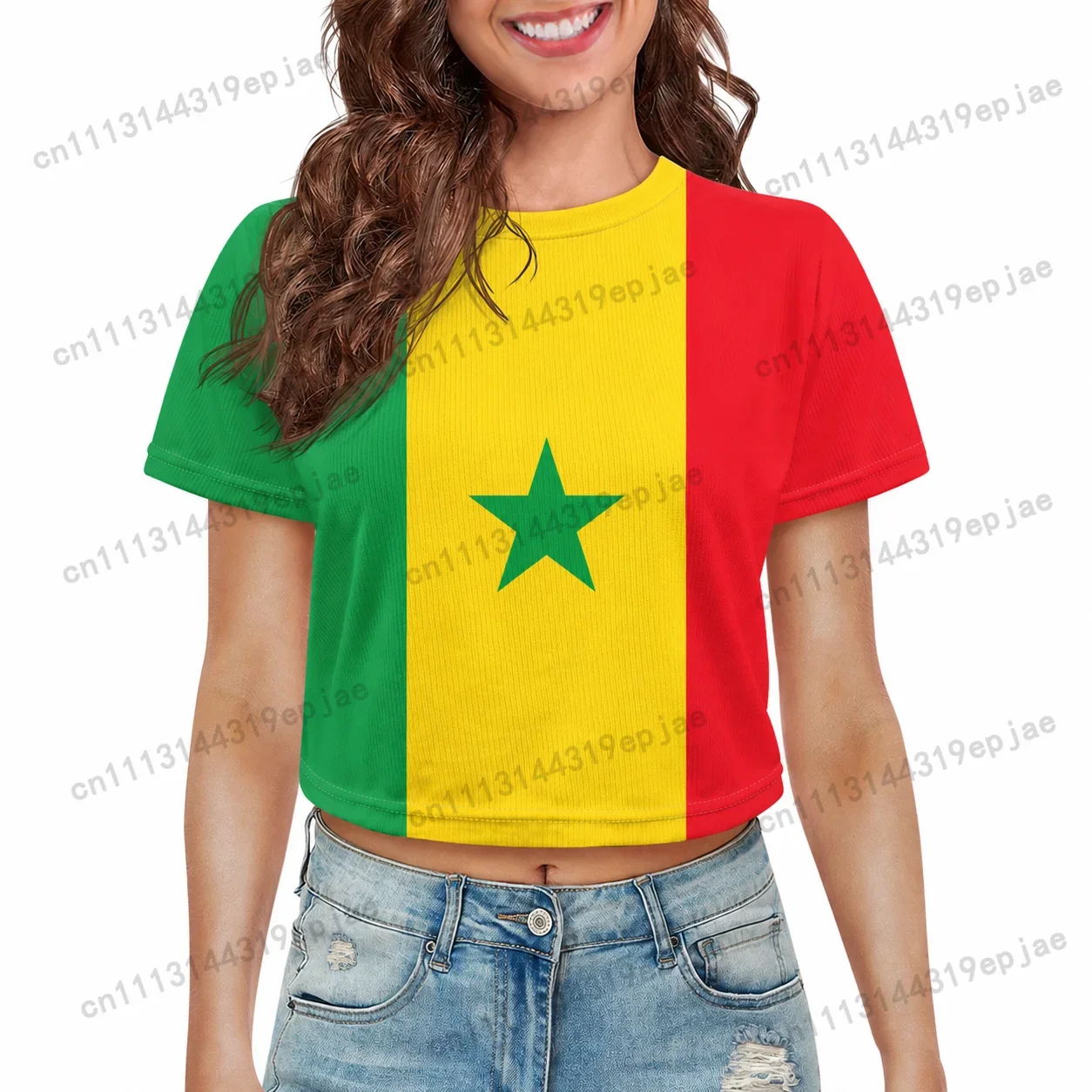 Senegal Samoa National Flag Eagle Print Crop Tops Women Short Sleeve O-neck Casual Streetwear Y2K Green Summer T-shirt