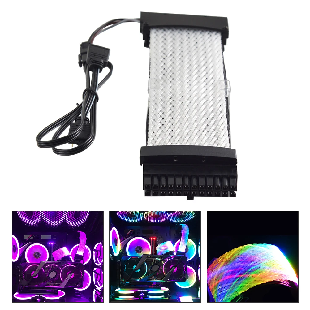 

Rgb 24Pin Sleeved Cable Atx Motherboard Extension Cable Weaving Mesh Structure Shiny Light Transmitting Material Flexible