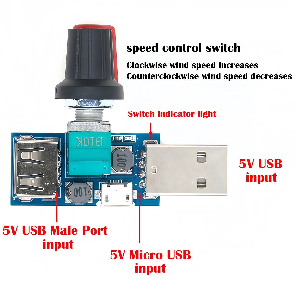 Mini USB Fan Governor Wind Speed Controller DC 5V Air Volume Regulator Cooling Mute Multi Function Fan Speed Switch Module