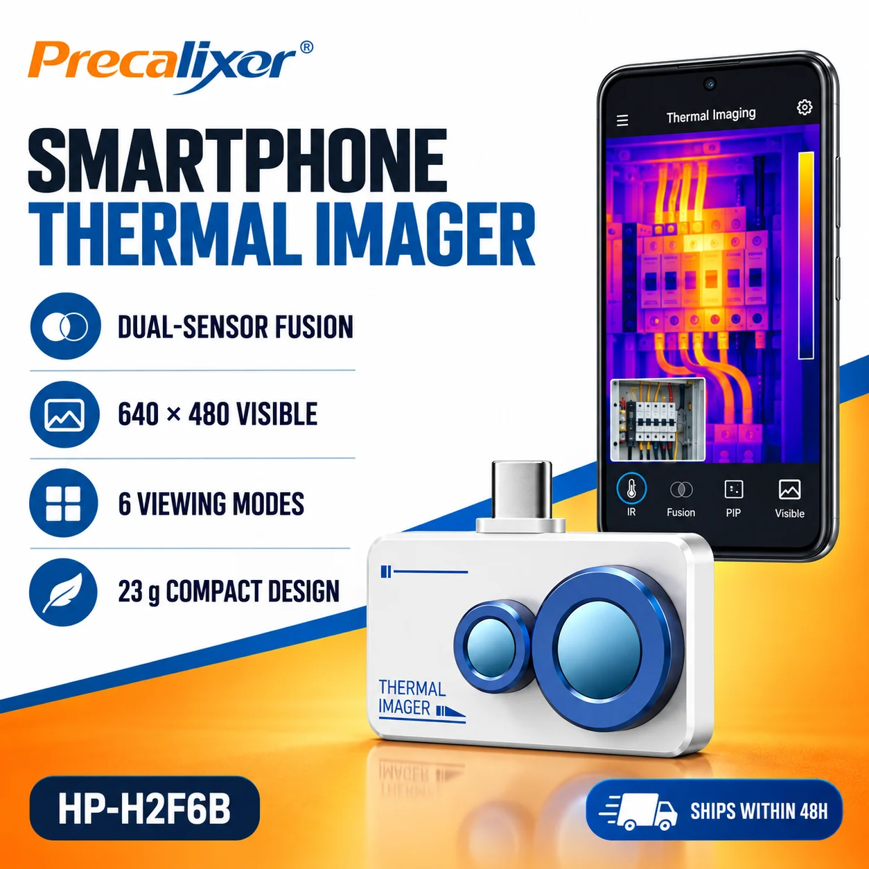 256x192 Thermal Camera for Android, -15°C~600°C Wide Range Industrial IR Imager, Visible & Thermal Dual Lens, Overheat Alarm