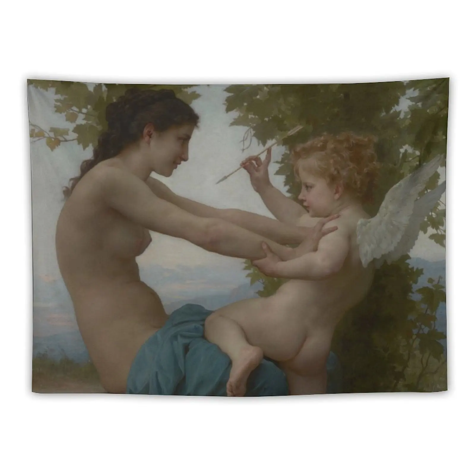 William-Adolphe Bouguereau. A Young Girl Defending Herself against Eros, 1880. Tapestry On The Wall Decoration Room Tapestry