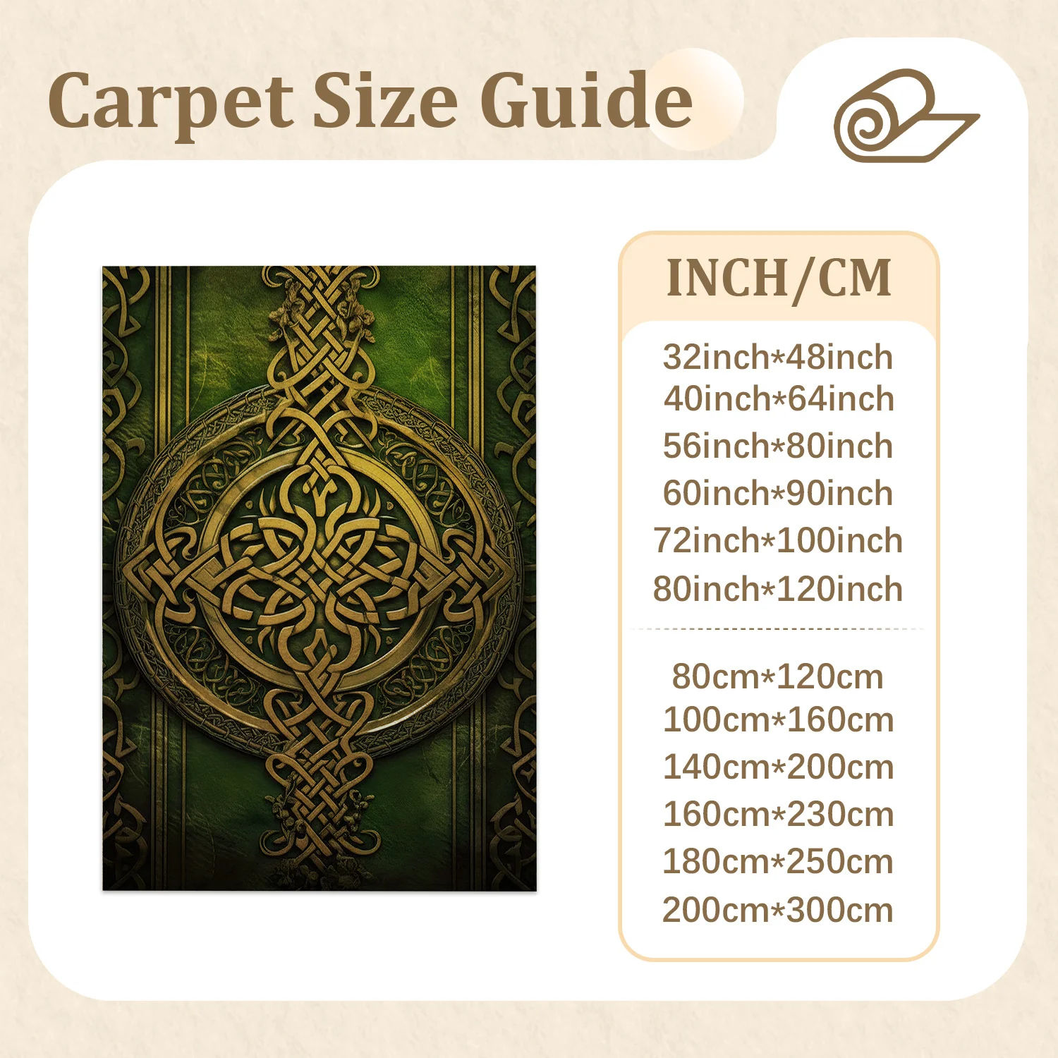 Large Indoor Area Rug, Soft Velvet Low Pile Non-Slip Dotted Backing, Machine Washable Celtic Knot Pattern Green Gold Decorative Rug for Living Room, Bedroom, Entryway