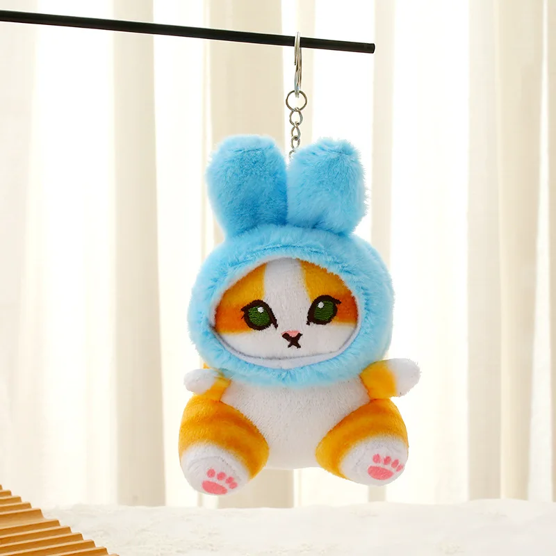 พวงกุญแจตุ๊กตาโมฟูแซนด์น่ารัก ฉลามแมวน่ารัก แต่งตัวเป็นกระต่าย การ์ตูนอนิเมะ จี้รูปซิปกระเป๋าเป้ ของขวัญวันเกิด