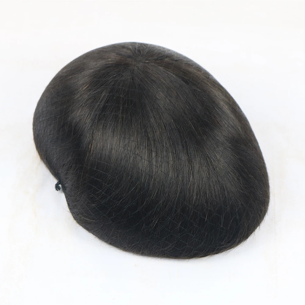 Laço respirável PU Cabelo Humano Toupee, linha fina natural masculina, substituição capilar do cabelo para perda de cabelo, prótese não pegajosa, 8x10