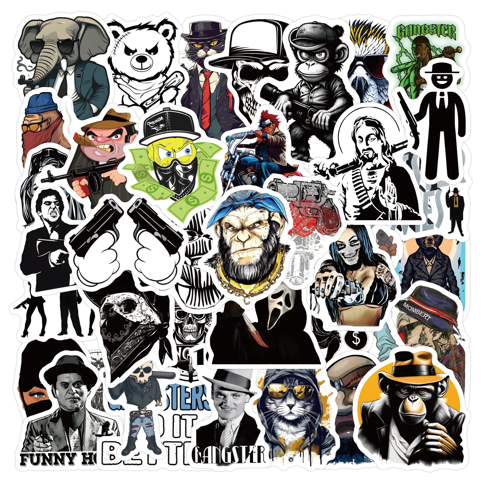 

10/60pcs Cartoon gangster stickers Hip Hop Graffiti Stickers for DIY Luggage Laptop Skateboard Motorcycle Bicycle Stickers