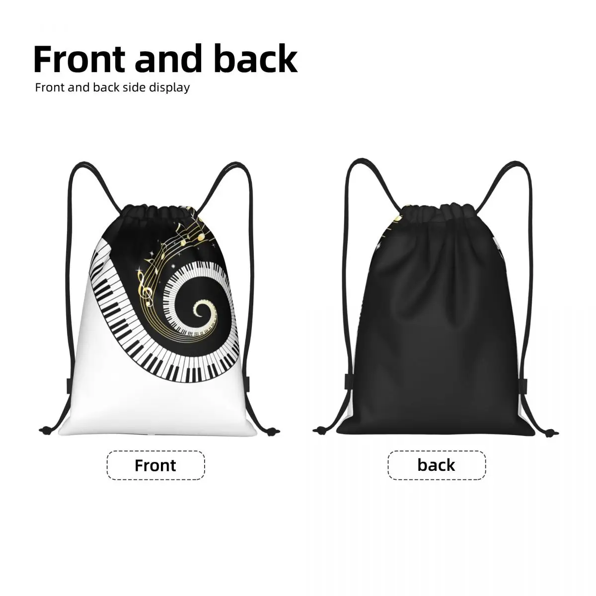 Custom Piano Keyboard Music Notes Drawstring Backpack Bags Men Women Lightweight Gym Sports Sackpack Sacks for Yoga