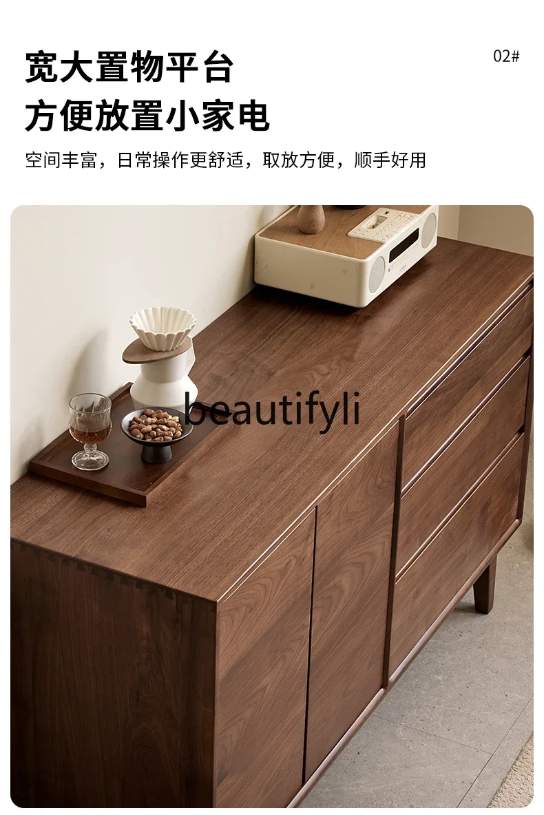 cqy Solid wood side cabinet Nordic restaurant household locker North American black walnut tea cabinet
